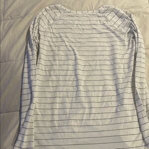 lululemon athletica White Long-Sleeve Top with Thin Navy Stripes